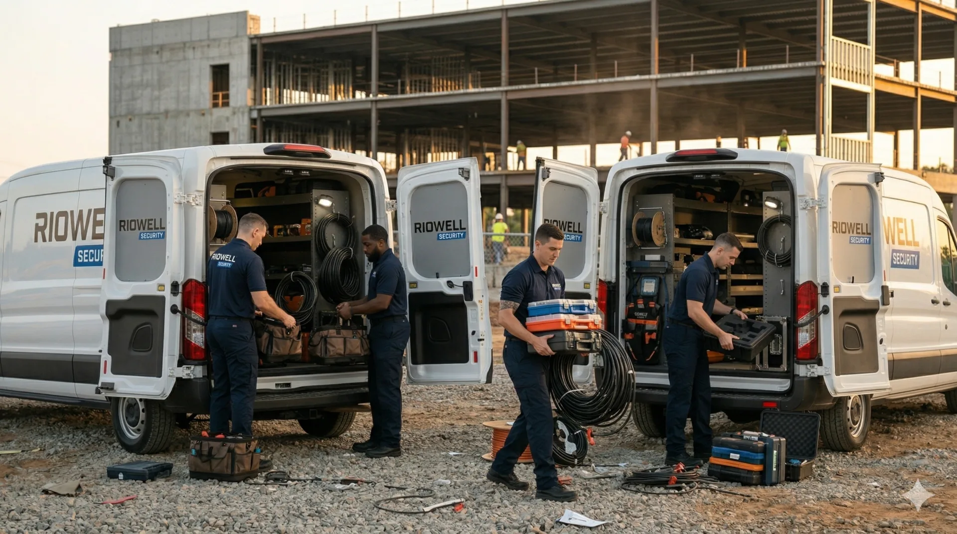 Riowell technicians unloading equipment at a commercial job site